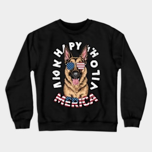 A cartoon German Shepherd in American flag colors has an American flag-colored face, wearing American flag-colored sunglasses(4) Crewneck Sweatshirt